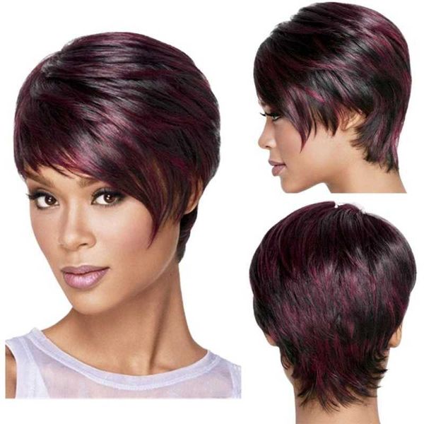 women's wine red intermediate color straight hair partial split short bangs wig, Black
women's wine red intermediate color straight hair partial split short bangs wig, Black