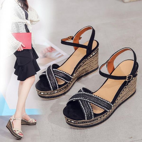 women sandals summer wedge female cross glitter ankle strap casual cork platform high heels shoes ladies fashion bling footwear, Black
women sandals summer wedge female cross glitter ankle strap casual cork platform high heels shoes ladies fashion bling footwear, Black