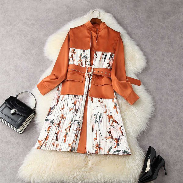 european and american women's clothing spring 2021 new long sleeve collar patchwork print pleated fashion belt dress, Black;gray
european and american women's clothing spring 2021 new long sleeve collar patchwork print pleated fashion belt dress, Black;gray