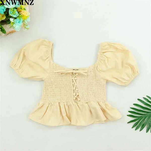 women chic crop short puff sleeve summer shirt smocked elastic detail flounce hem feminine solid blouse she in 210520, White;black
women chic crop short puff sleeve summer shirt smocked elastic detail flounce hem feminine solid blouse she in 210520, White;black