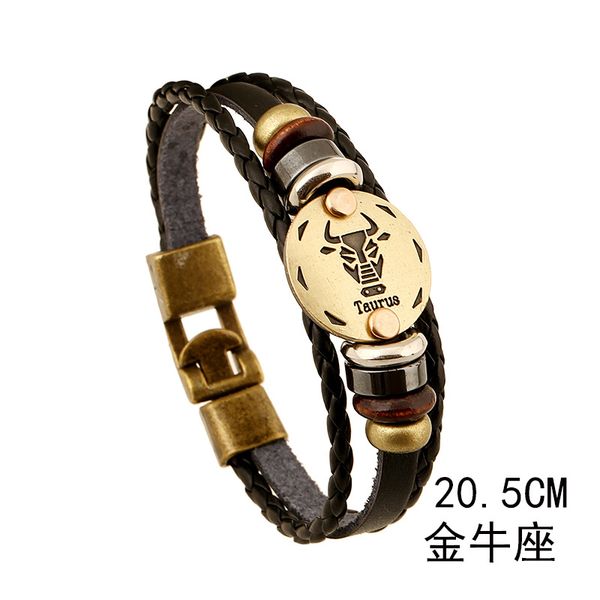 Bronze 12 Zodiac-Signs Bracelets Black Punk Bracelet Casual Personality Male Female Charm Jewelry