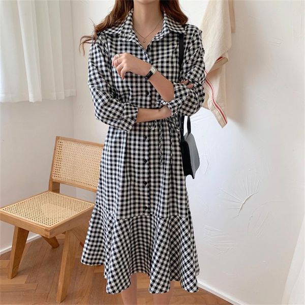 casual dresses alien kitty plaid retro mermaid long shirts dress loose stylish office lady 2021 autumn fashion women robe trumpets, Black;gray
casual dresses alien kitty plaid retro mermaid long shirts dress loose stylish office lady 2021 autumn fashion women robe trumpets, Black;gray