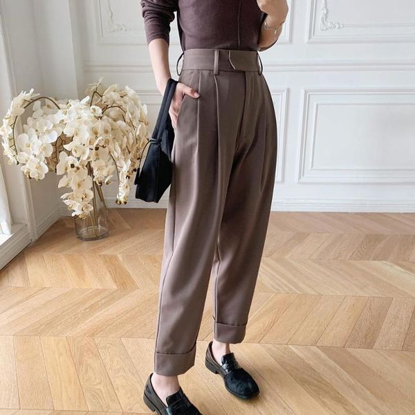 women's pants & capris women high waist casual wild solid lady trousers, Black;white