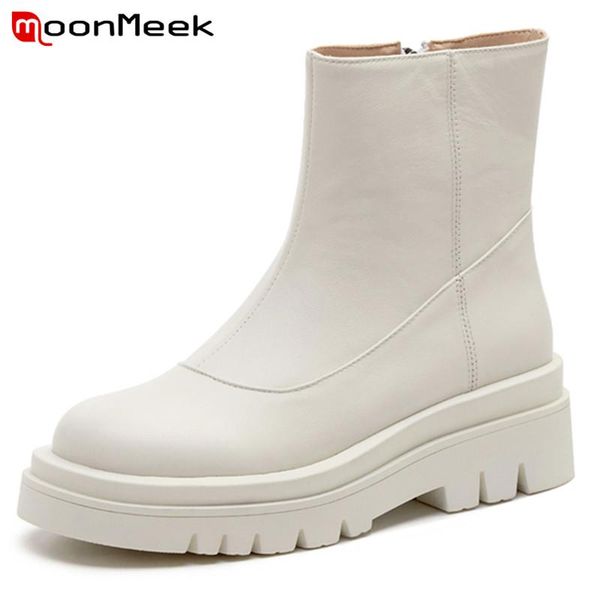 boots moonmeek 2021 genuine leather women shoes winter round toe zip fashion flat platform ankle, Black
boots moonmeek 2021 genuine leather women shoes winter round toe zip fashion flat platform ankle, Black