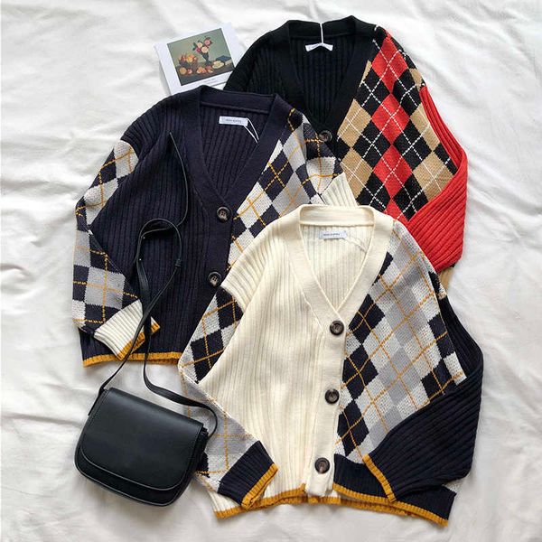 3 colors spring and autumn korean style color patchwork v neck plaid knittd cardigans sweaters (x180) 210922, White;black
3 colors spring and autumn korean style color patchwork v neck plaid knittd cardigans sweaters (x180) 210922, White;black