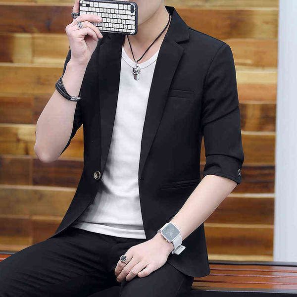 small suit men's summer thin section three-quarter-sleeve trendy slim handsome suit sleeve jacket korean half sleeve 211111, White;black
small suit men's summer thin section three-quarter-sleeve trendy slim handsome suit sleeve jacket korean half sleeve 211111, White;black