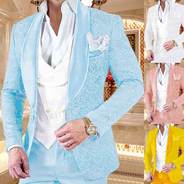 men's suits & blazers formal sky blue jacquard business suit 3 pieces slim fit groom wedding evening tuxedo jacke msy9, White;black
men's suits & blazers formal sky blue jacquard business suit 3 pieces slim fit groom wedding evening tuxedo jacke msy9, White;black