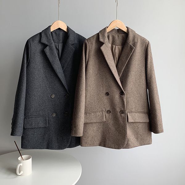 women's suits & blazers 2021 autumn oversized retro pinstripe wool blazer double breasted long sleeve lets women thicken jacket, White;black
women's suits & blazers 2021 autumn oversized retro pinstripe wool blazer double breasted long sleeve lets women thicken jacket, White;black