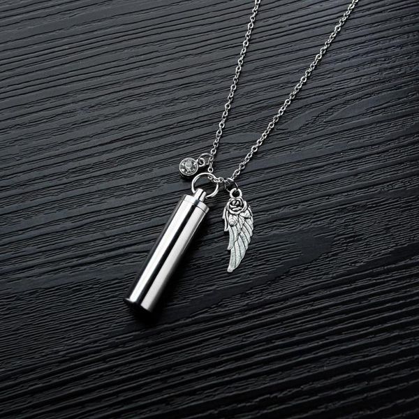 pendant necklaces cylinder secret message vial cremation ash urn necklace in stainless steel stash locket wing and crystal dangle, Silver
pendant necklaces cylinder secret message vial cremation ash urn necklace in stainless steel stash locket wing and crystal dangle, Silver
