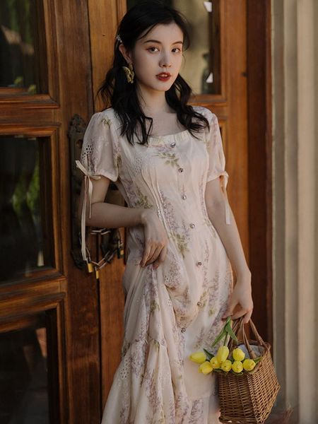 casual dresses french gentle style vintage women's dress 2021 summer square neck ruffled elegant bow sweet chiffon print, Black;gray
casual dresses french gentle style vintage women's dress 2021 summer square neck ruffled elegant bow sweet chiffon print, Black;gray