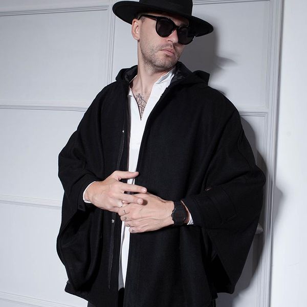 men's wool & blends autumn and winter thick coat bat shirt short woolen europe the united states simple wild hooded cape, Black
men's wool & blends autumn and winter thick coat bat shirt short woolen europe the united states simple wild hooded cape, Black