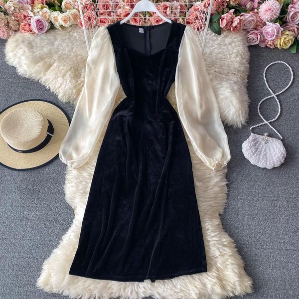 casual dresses velvet dress autumn winter style v-neck french retro temperament lantern sleeves waist was thin and big swing uk548, Black;gray
casual dresses velvet dress autumn winter style v-neck french retro temperament lantern sleeves waist was thin and big swing uk548, Black;gray