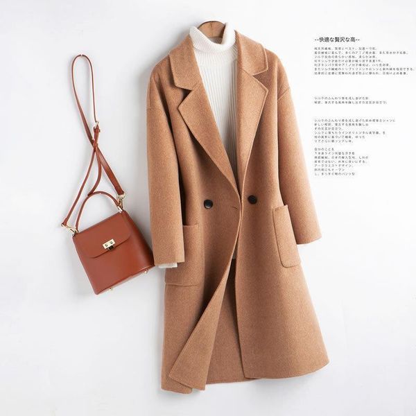 autumn and winter 2021 suit lapel double faced cashmere wool coat women's woolen long slim & blends, Black
autumn and winter 2021 suit lapel double faced cashmere wool coat women's woolen long slim & blends, Black