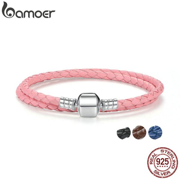 bamoer genuine long double pink black braided leather chain women bracelets with 925 sterling silver snake clasp pas908, Golden;silver
bamoer genuine long double pink black braided leather chain women bracelets with 925 sterling silver snake clasp pas908, Golden;silver