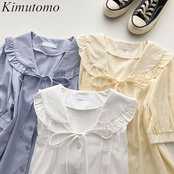 kimutomo solid shirt girl summer korean bow lace up peter pan collar short sleeve single breasted blouse fashion 210521, White
kimutomo solid shirt girl summer korean bow lace up peter pan collar short sleeve single breasted blouse fashion 210521, White