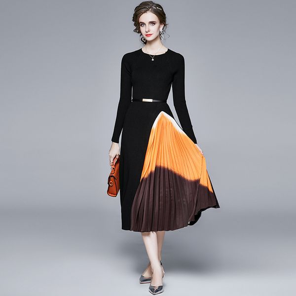 casual dresses runway autumn winter women fashion gradient color pleated sweater dress elegant long sleeve ol midi knitted with be, Black;gray
casual dresses runway autumn winter women fashion gradient color pleated sweater dress elegant long sleeve ol midi knitted with be, Black;gray