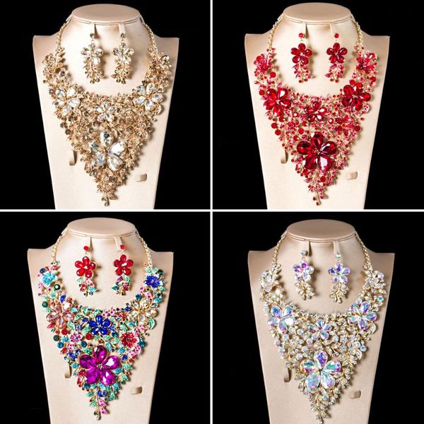 earrings & necklace 2021 crystal jewelry luxury big colorful flower wedding bridal set statement gold color accessories, Silver
earrings & necklace 2021 crystal jewelry luxury big colorful flower wedding bridal set statement gold color accessories, Silver