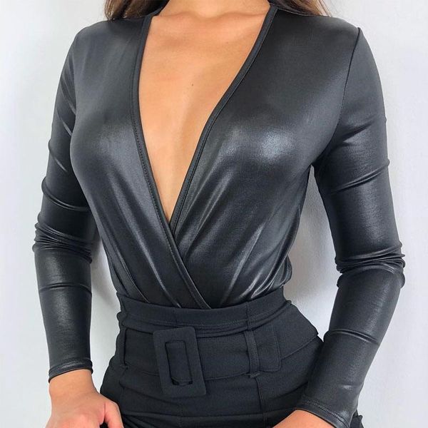 women's jumpsuits & rompers deep v-neck long sleeve pu leather bodysuit 2021 autumn winter women fashion christmas party solid body, Black;white
women's jumpsuits & rompers deep v-neck long sleeve pu leather bodysuit 2021 autumn winter women fashion christmas party solid body, Black;white