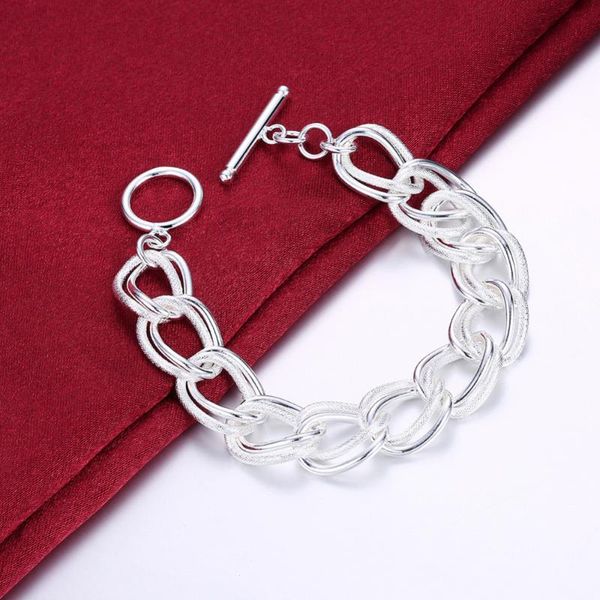 link, chain 925 silver fashoin bracelet for women double wave circle links chains thick row link bangle, Black
link, chain 925 silver fashoin bracelet for women double wave circle links chains thick row link bangle, Black