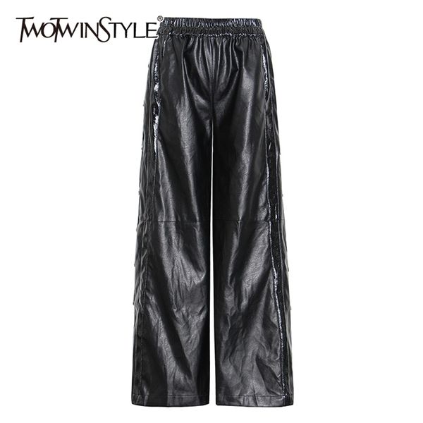casual loose leather pants for women high waist large size black wide leg trousers female fall fashion 210521, Black;white
casual loose leather pants for women high waist large size black wide leg trousers female fall fashion 210521, Black;white