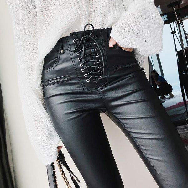 women's pants & capris brand women fashion high pu leather trousers lace-up waist skinny pencil zipper cuff faux winter, Black;white
women's pants & capris brand women fashion high pu leather trousers lace-up waist skinny pencil zipper cuff faux winter, Black;white