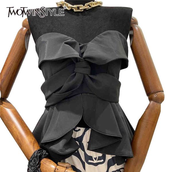 black patchwork ruffle bowknot shirt for women sleeveless slim short blouse female fashion new clothing 210428, White
black patchwork ruffle bowknot shirt for women sleeveless slim short blouse female fashion new clothing 210428, White