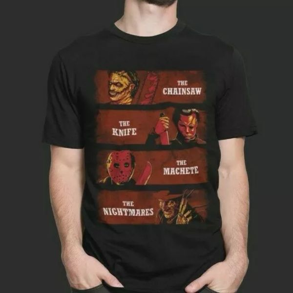 horror freddy kruger friday 13th t-shirt pennywise jason losers club it 90s gift, White;black 
horror freddy kruger friday 13th t-shirt pennywise jason losers club it 90s gift, White;black