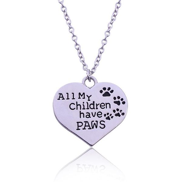 heart-shape pendant necklace dog cat print lettering "all my children have paws" animal footprint plated jewelry necklaces, Silver
heart-shape pendant necklace dog cat print lettering "all my children have paws" animal footprint plated jewelry necklaces, Silver