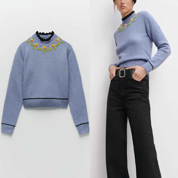 za blue embroidered knit sweater women turtleneck long sleeve embroidery floral knitted woman chic slim winter pullover 210602, White;black
za blue embroidered knit sweater women turtleneck long sleeve embroidery floral knitted woman chic slim winter pullover 210602, White;black