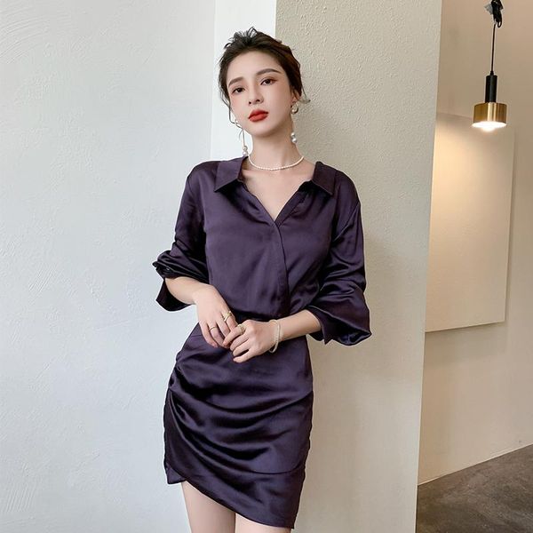 casual dresses fall 2021 women french imperial sister style purple solid color slim waist sheath mini shirt dress female, Black;gray
casual dresses fall 2021 women french imperial sister style purple solid color slim waist sheath mini shirt dress female, Black;gray
