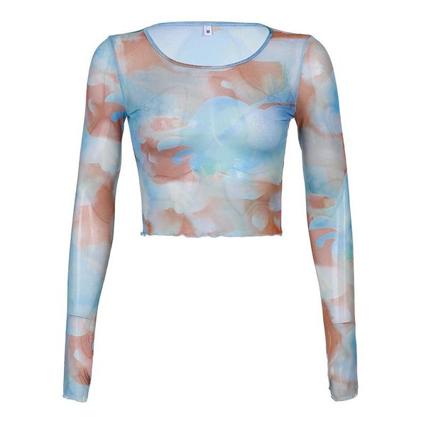 women's t-shirt fashion pink blue colors 2021 est printed mesh clothing women tshirts see-through long-sleeved top, White
women's t-shirt fashion pink blue colors 2021 est printed mesh clothing women tshirts see-through long-sleeved top, White