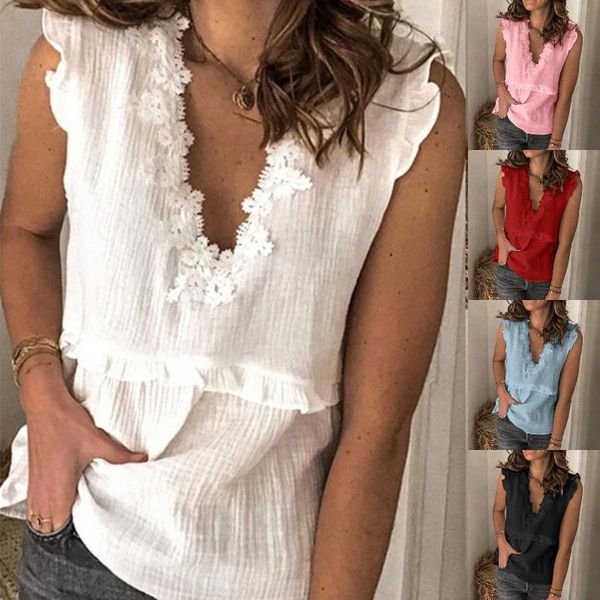 women 2021 ruffle patchwork blouse shirt elegant sleeveless v-neck floral summer plus size lady chic streetwear blusas women's blo, White
women 2021 ruffle patchwork blouse shirt elegant sleeveless v-neck floral summer plus size lady chic streetwear blusas women's blo, White