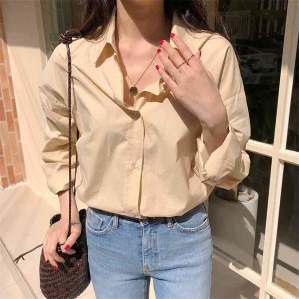 casual loose women blouses spring shirts long sleeve single-breasted oversized korean femme blusas chic 11297 210421, White