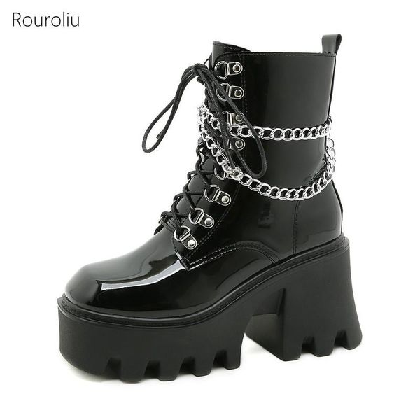 boots 2021 autumn winter metal chain side zipper patent leather women's chunky platform lace-up ankle motorcycle, Black
boots 2021 autumn winter metal chain side zipper patent leather women's chunky platform lace-up ankle motorcycle, Black