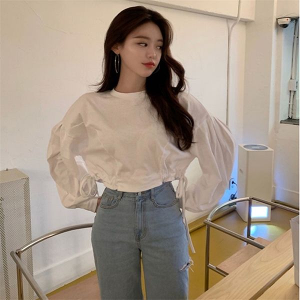 women's spring autumn korean solid color wild round neck bat sleeve loose casual hem drawstring blouse ll416 210506, White
women's spring autumn korean solid color wild round neck bat sleeve loose casual hem drawstring blouse ll416 210506, White