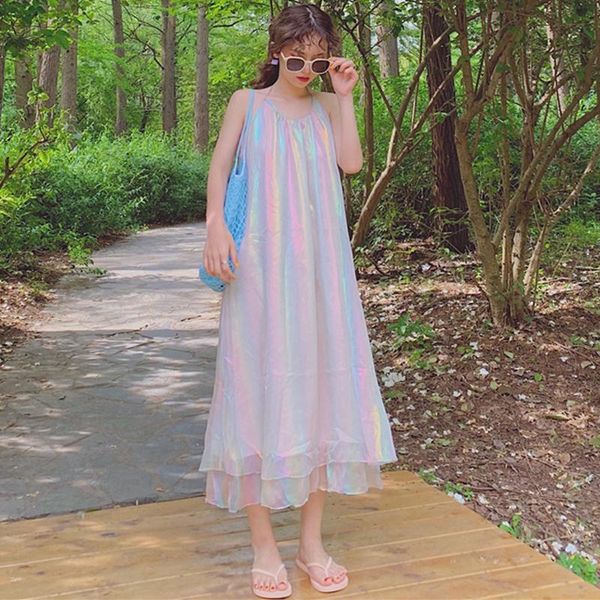casual dresses shiny dress colorful loose sleeveless spaghetti strap beach holiday wear female ladies fairy vestidos sweet women, Black;gray
casual dresses shiny dress colorful loose sleeveless spaghetti strap beach holiday wear female ladies fairy vestidos sweet women, Black;gray