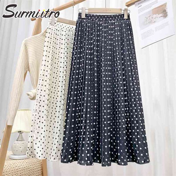 spring summer women korean style black white dot print chiffon high waist sun school midi long skirt female 210421
spring summer women korean style black white dot print chiffon high waist sun school midi long skirt female 210421
