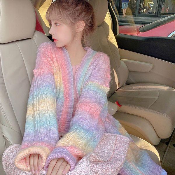 women's polos rainbow japanese sweater fall loose wild korean version of the lazy style gradient color coat jacket, White
women's polos rainbow japanese sweater fall loose wild korean version of the lazy style gradient color coat jacket, White