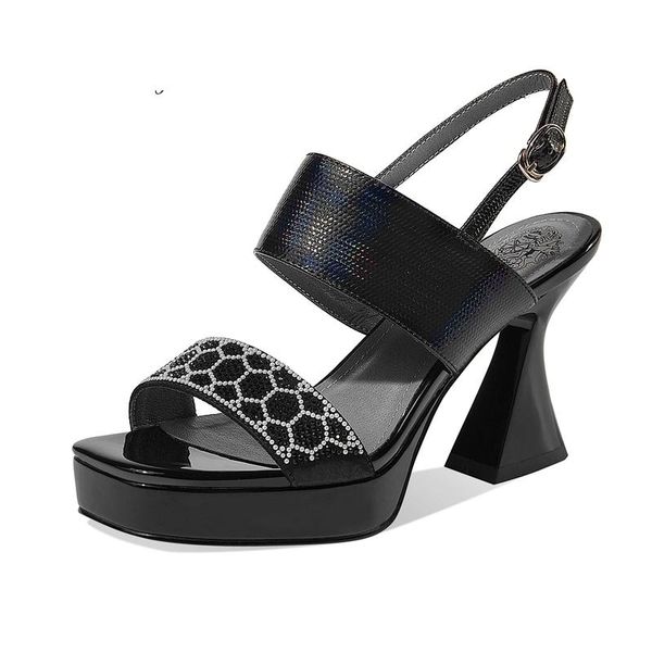 large size square toe super high heels strang style solid modern rhinestone platform buckle straps women sandals l53, Black
large size square toe super high heels strang style solid modern rhinestone platform buckle straps women sandals l53, Black