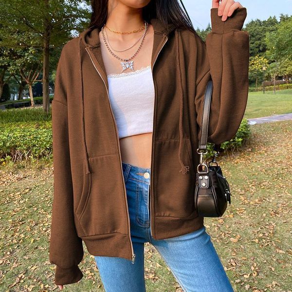women hoodie 2021 spring and autumn coat brown oversized long sleeve sweatshirt retro pocket loose zipper casual ladies' top, Black
women hoodie 2021 spring and autumn coat brown oversized long sleeve sweatshirt retro pocket loose zipper casual ladies' top, Black