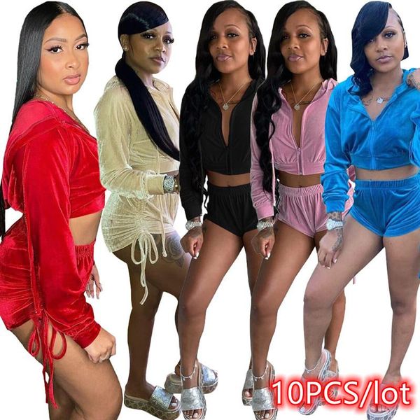 women's tracksuits 10pcs wholesale item women velvet 2 piece set zip up hoodie + drawstring ruched shorts skinny lounge wear match outf, Gray
women's tracksuits 10pcs wholesale item women velvet 2 piece set zip up hoodie + drawstring ruched shorts skinny lounge wear match outf, Gray