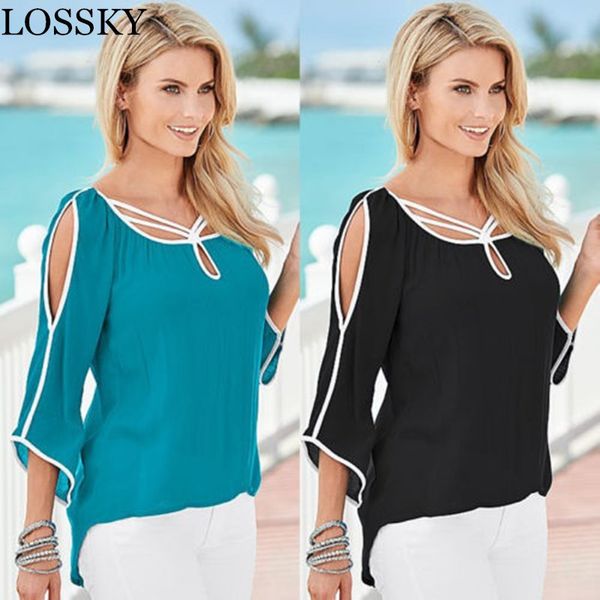 womens patchwork chiffon blouses shirt summer streetwear cold shoulder 3/4 sleeve korean elegant lady shirts women clothes 210520, White
womens patchwork chiffon blouses shirt summer streetwear cold shoulder 3/4 sleeve korean elegant lady shirts women clothes 210520, White