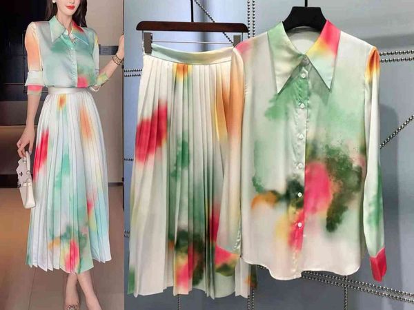 two piece dress european and american spring high-quality ink print shirt + pleated skirt o1xh, White
two piece dress european and american spring high-quality ink print shirt + pleated skirt o1xh, White