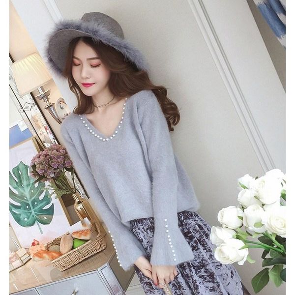women's sweaters arrival autumn winter beading solid sweater women flare sleeve knitted pullover casual v-neck loose jumpers, White;black
women's sweaters arrival autumn winter beading solid sweater women flare sleeve knitted pullover casual v-neck loose jumpers, White;black