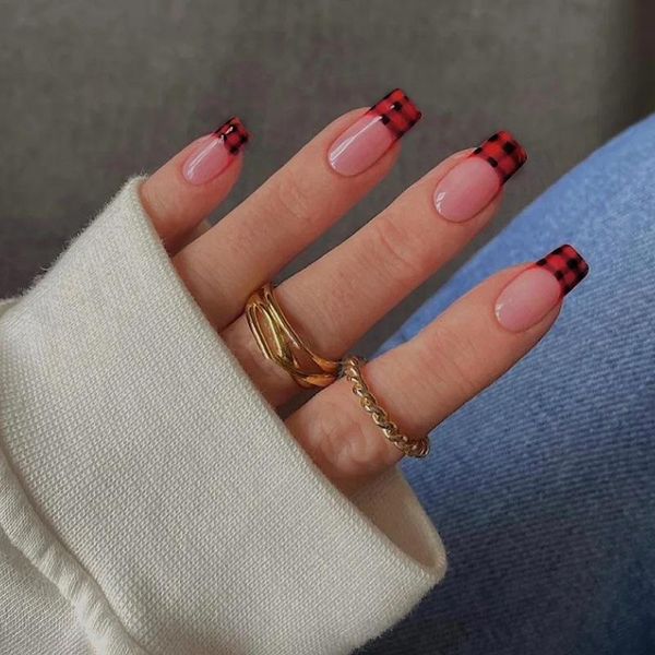 false nails 24pcs/set red black plaid fake removable short paragraph square head fashion manicure nail supplies for professionals nn, Red;gold
false nails 24pcs/set red black plaid fake removable short paragraph square head fashion manicure nail supplies for professionals nn, Red;gold