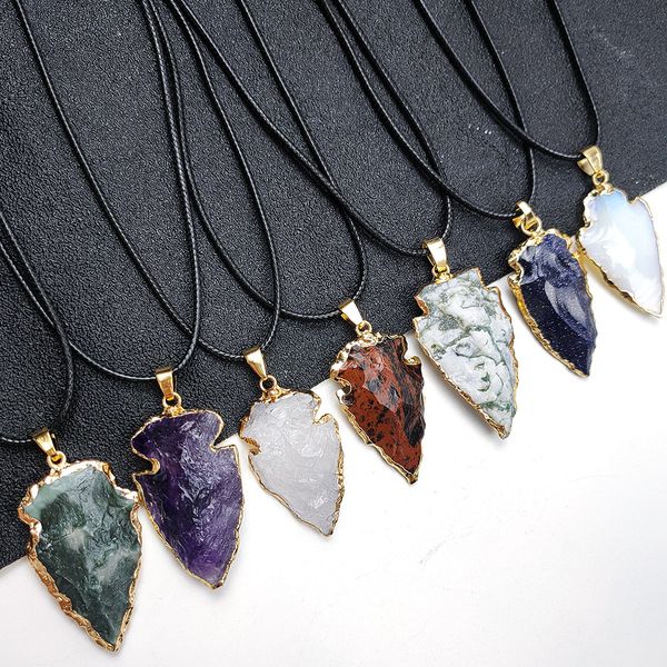 natural agate obsidian healing crystal gilded edge arrow pendant original raw quartz stone men necklace jewelry, Silver
natural agate obsidian healing crystal gilded edge arrow pendant original raw quartz stone men necklace jewelry, Silver