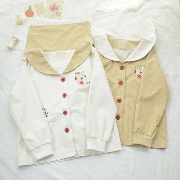 sweet women's thin coat long sleeve jacket cute cat embroidery sailor collar girl fit fall autumn colors white khaki, Black;brown
sweet women's thin coat long sleeve jacket cute cat embroidery sailor collar girl fit fall autumn colors white khaki, Black;brown