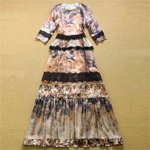 est designer runway maxi dress women's 3/4 sleeve lace decoration bird floral print retro long 210521, Black;gray
est designer runway maxi dress women's 3/4 sleeve lace decoration bird floral print retro long 210521, Black;gray