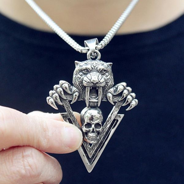 pendant necklaces men's fashion 316l stainless steel metal punk tiger tooth skull necklace retro personality jewelry gift collar, Silver
pendant necklaces men's fashion 316l stainless steel metal punk tiger tooth skull necklace retro personality jewelry gift collar, Silver