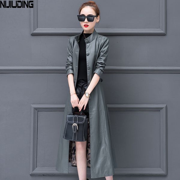 spring utumn stand collar women fashion pu leather long trench coats lady elegant belt waist windbreaker female 210514, Black
spring utumn stand collar women fashion pu leather long trench coats lady elegant belt waist windbreaker female 210514, Black